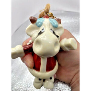 Vintage Christmas Cow Ceramic Ornament Arms And Legs Swing
